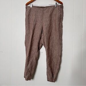 J. Jill Love Linen Brown 100% Linen Pull On Tapered Pants Women's L Petite